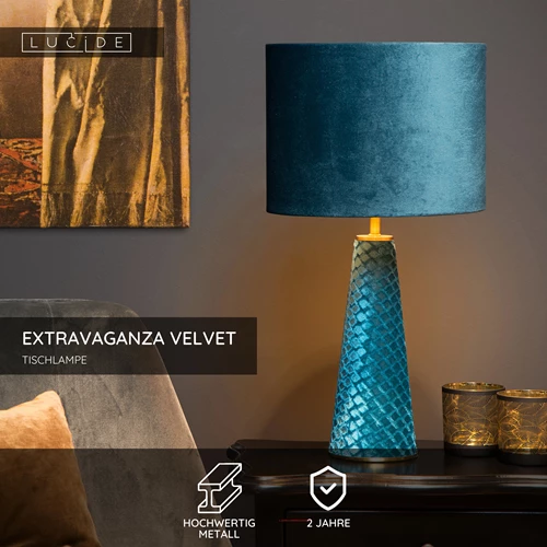 Lucide EXTRAVAGANZA VELVET - Tischlampe - Ø 25 cm - 1xE27 - Türkis - USP